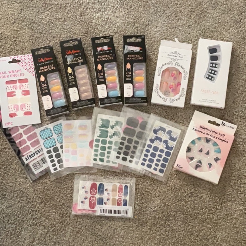 NEW bundle of glue on nails and nail stickers w/toenail stickers-15 total